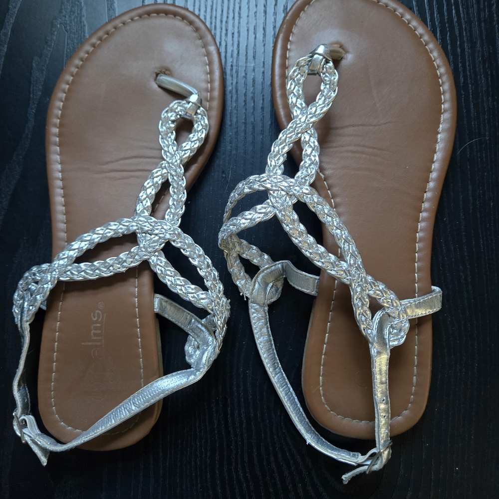 Braided Metallic Silver Toe-Ring Sandals for Women